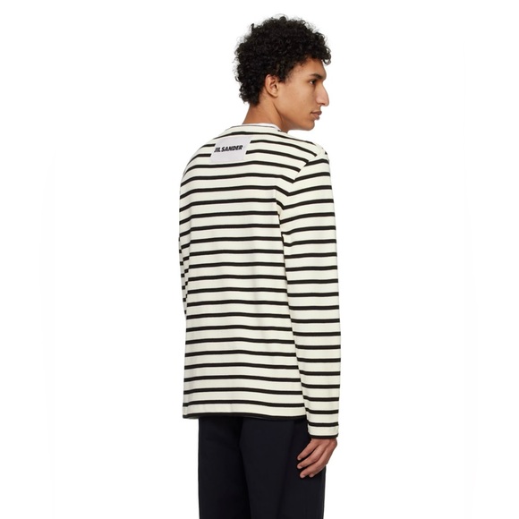 Jil Sander Mens Navy/Black & Off White Striped Long Sleeve t-shirt medium - Picture 3 of 13